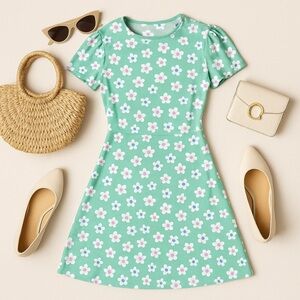 Sugarhill Brighton Mint Green Rainbow Daisy Cotton Sundress – Size 6 / Small